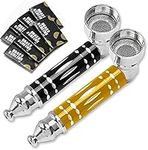 2 Pack Portable Mini Pipes with 40 Stainless Steel Screen Filters, Portable Detachable Small Tools (Black & Yellow)