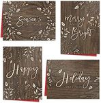 Rustic Holiday Card Assortment / 24 Wood Carved Style Greetings / 6 1/4" x 4 5/8" Woodgrain Christmas Note Cards