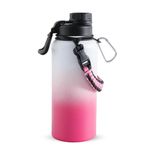 The Better Home Insulated Water Bottle for Gym Kids Office|Thermos Stainless Steel Vacuum Insulated Flask with Rope and Carabiner Hot Water Bottle for Boys and Girls | 1 Litre (Pink-White)