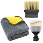 DETACHI Car Interior Cleaning Brush + Microfiber Cloth Super Absorbment 40x40 850 GSM+ Ultra Soft Hair Bristle Brush for A/c Vents Dust, Dashboard Cleaning Laptops, Cleaning Tools Combo Pack 3Pcs