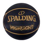 Spalding Highlight Rubber Basketball with Free Air Needle (Size -7, Color : Black-Gold) Pack of 1