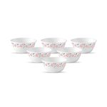 La Opala Diva, Ivory Collection, Opal Glass Vegetable Bowl Set 6 pcs, Grace Red, White