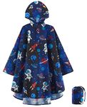 Lightweight Girls,Boys Rain Poncho Waterproof Toddler Raincoat Reusable Kids Rainwear Portable Space Rain Slicker Outwear with Pouch Youth Space Rain Jacket with Hood for School Travel Camping