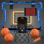 HYES Mini Basketball Hoop Indoor with Scoreboard/LED Light, Glow in The Dark Door Basketball Hoop, Basketball Toy Gifts for Kids Boys Girls Teens Adults, Suit for Bedroom/Office/Outdoor/Pool, Blue