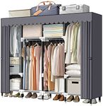 LOKEME Portable Closet, Wardrobe Closet for Hanging Clothes with 4 Hanging Rods, 25mm Steel Tube Clothes Storage Organizer for Extra Sturdy, Quick & Easy to Assembly, Gray Cover, 67x17.7x69 inches