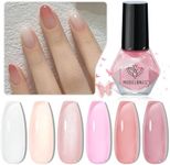 modelones Jelly Nail Polish Set 6 Colors, Milky White Pink Sheer Nude Quick Dry Mini Nail Lacquer Kit, Translucent Clear Transparent Peach Shimmer Manicure DIY Nail Art Spring Gift for Women Girls