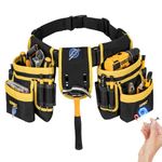 Tool Belt,Magnetic Tool Pouch,27-Pockets Heavy Duty Padded Tool Belts for Men,Detachable & Adjustable Tool Pouch Bag for Electrician,Carpenter,Construction,Work Apron,Utility Belt,Black,Yellow