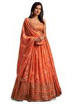 Zeel Clothing Women's Organza Floral White Semi-Stitched Lehenga Choli (7612-Orange-Wedding-Floral-Lehenga-New, Orange)