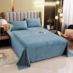 Cloth Fusion 190 TC Warm Winter Bedsheet for Double Bed King Size with 2 Pillow Covers, Cozy Woolen Bedsheets for Double Bed (90"X100" inches, Light Blue)