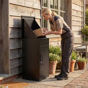 YULEESIYIP 2-in-1 Lockable Mailbox & Package Delivery Box, 16"x13.27"x29.84" Cold-Rolled Steel Parcel Drop Box for Outside, Anti-Theft Weatherproof Porch Package Safe for Home, Curbside, Black