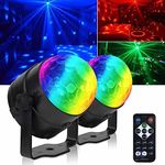 【Pack of 2】Disco Lights, 360°Rotation Sound Activated Disco Ball Lights with 4M/13ft USB Power Cable, 3W RGB Party Lights with Remote Control for Kids Birthday Dance