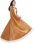 LuckyMjmy Bridal Winter Wedding Dress Cape Hooded Cloak Lined With Satin Fur Trim, Gold, Medium