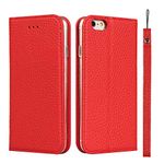 Zouzt Premium Leather case for iPhone 6s Plus Wallet Magnetic Flip Cover case with Card Slot TPU Shockproof Stand Genuine Leather case with Lanyard Compatible with iPhone 6 Plus / 6s Plus Red