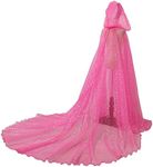 GRACEART Women Wedding Hooded Tulle Cape Shiny Bridal Dress Elf Cloak Robe with Long Back Train, Pink, One Size