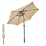 SFAREST 2.7M Garden Parasol, Lighted Patio Umbrella with 18 Solar Powered LED Lights & Crank Handle, Outdoor Sun Shade Shelter for Garden Pool Yard Beach (Beige)