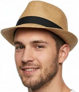 Straw Fedora Hats for Men Women Trilby Fedora Hat Roll Up Hats 1920s Short Brim Panama Hats Large Natural