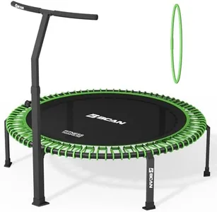 BCAN 560 LBS Soft Land Mini Trampoline, 48" Fitness Trampoline with 2 Sets of Bungees, T Shape Adjustable Foam Handle, Stable, Quiet Exercise Rebounder for Kids Adults Indoor/Garden Workout - 2025