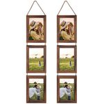 Lavezee 4x6 Collage Triple Picture Frames Set, Walnut Brown 6 Opening Hanging Vertical Frame Made to Display 4 by 6 Inch Photo Print for Wall Decor