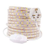 GQL 10m Dimmable LED Strip Mains Powered, Warm White SMD 5050 60leds/m IP65 Waterproof Commercial Rope Light with UK Plug, DIY Indoor Outside Decor Ribbon Lighting