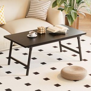 FAMIDGE Folding Coffee Table, Portable Floor Table Desk for Sitting on The Floor, No Assembly Low Coffee Table for Living Room, Home, Caravan and Outdoor Use, Black Wood, 39.4Lx19.7Wx16.5H