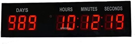 BTBSIGN LED Countdown Day Wall Clock Count Down/Up Safety Day with Wireless Remote 1.8inch 9Digits Red