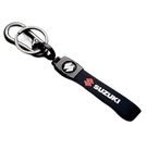 Stainless Steel With Leather Strap Braided | Keychain Metal For Car Gifting With Key Ring Anti-Rust (Pack Of 1) (Suzuki Black)