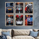 walllane - Sports Car Wall Paintings For Home Decor | Wall Poster With Hanging Frame for living room Bedroom (10x13 inch, E)