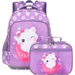 DSIUE Backpack for Girls Kids School Backpack with Lunch Box Preschool Kindergarten BookBag School Bags, Cat Purple, Modern