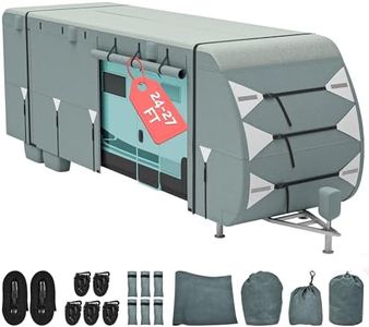 DWVO 24-27ft Compact RV Trailer Cover - Super Thick, Waterproof, Windproof, UV Blocking, Rip-Stop Fabric with 2 Long Straps and 4 Tire Covers, Fits Motorhomes, Travel Trailers, Caravans