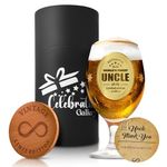 Celebration Gallery Beer Glasses Uncle Gifts – Personalised Gifts for Men Custom Mug with Wooden Coaster – 400ml Pint Glasses Beer Gifts for Men – Food-Grade Glass Mugs for Men in Elegant Gift Box