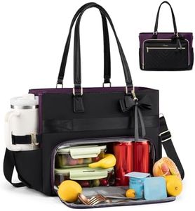 LOVEVOOK Lunch Tote Bag for Women, Large Capacity Work Bag with Laptop Compartment, Teacher Tote Bag with Zipper, Handbag Insulated Bag Leakproof for Nurse, Office, College, Black-Purple, 17.3 Inch