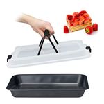 Relaxdays Baking Tray with Lid, Cake Carrier, Kitchen Storage Container with Handles, 3in1, WXD: 40x33 cm, Alloy Steel, Black