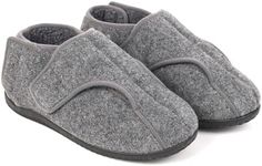 Happy Touch Men's Memory Foam Diabetic Slippers, Extra Wide Adjustable House Shoes for Swollen Feet, Arthritis, Edema, Soft Comfortable Non-Slip Slippers for Indoor & Outdoor (Grey, 10 Wide)