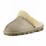 CLPP'LI Womens Slip on Faux Fur Warm Winter Mules Fluffy Suede Comfy Slippers, Beige, 10