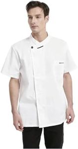 Syzornk White Chef Coat Men, Work Men's Chef Jacket with Short Sleeve, Breathable Chef Shirt for Kitchen Restaurant, M Size Cook Clothes