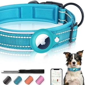 AirTag Dog Collar, Reflective Apple Air Tag Dog Collar, Padded Dog Collars with AirTag Holder Case, Adjustable Air Tag Pet Collar for Small Medium Large Dogs, M(14-16.5")