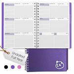 Panda Planner Undated Weekly Planner - Weekly Organizer with Monthly Calendar - Spiral Bound Wire Binding 12 Month Weekly Planner - 5.75” x 8.25” (Purple)