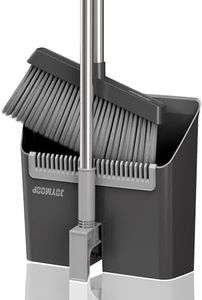 JOYMOOP Black Broom and Dustpan Set, Upright Stand Up Broom with Built-in Comb Teeth, Angle Broom for Home Kitchen Office Lobby, Pet Hair and Hardwood Floor Sweeping