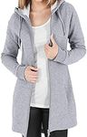 Tuopuda Womens Long Hoodies Zip Up Plain Hoodie Long Sleeves Ladies Fleece Longline Hoodie Sweatshirts Casual Loose Hooded Coat Zipper Plus Size Tops Pullover Jacket with Pockets(Light grey,XXL)