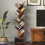 WoodMarwar Solid Sheesham Wood Book Shelf | Wooden Tree Shape Bookshelf | Free Standing Bookcase with Open 8 Shelf & One Drawer Storage | Tall Display Unit Book Stand |Rosewood, Honey Brown Finish