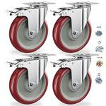 Casters Set of 4 Heavy Duty - Caster Wheels 5 Inch, CLOATFET Locking Casters, Swivel Casters with Brake (Top Plate), Double Ball Bearing Non Marking Castor Wheels for Cart Furniture Workbench