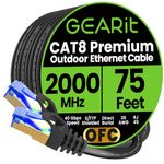 GEARit Cat8 RJ45 (75FT) Shielded Cable, 26AWG, 40Gbps 2000Mhz SFTP Patch Cord, Heavy Duty High Speed Cat8 LAN Network Ethernet Wire, in Wall, Outdoor, Weatherproof Rated for Router, Modem, Gaming