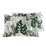 YuHeGuoJi Pillowcases 100% Cotton King Size Set of 2 Green Monstera Leaves Plants Print Decorative Bed Pillow Covers with Envelope Closure Hotel Quality Soft Breathable (2 Packs, 20 x 36 Inches)