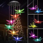 Mum Gifts for Women, Birthday Gifts for Her Grandma, Winzwon Solar Dragonfly Wind Chimes Outdoor, Color Changing Mobile Decorative Patio Lights for Easter Garden Yard Porch