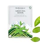 BioRepublic Skincare Green Tea Detox Purifying Fiber Masks | Biodegradable Sheet Masks Infused with Vitamin E | Organic Green Tea Facial Masks | Box of 10