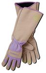 Magid Glove & Safety BE195TL Professional Rose Pruning Thorn Proof Gardening Gloves with Extra Long Forearm Protection for Women, Large, Light Brown & Purple