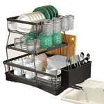 Abhsant Dish Drainer, Dish Rack, 3-Tier Metal Dish Drainer, Dish Rack with Cutlery Holder and Drip Tray for Storage(199 Rack)