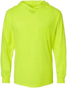 L&M® Hi Vis T Shirt Safety Lime Orange Long Sleeve HIGH Visibility with Hood, Lime, X-Large