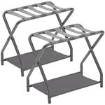 AMHANCIBLE Luggage Rack, Set of 2, Foldable Suitcase Stands for Guest Room, Metal Luggage Holder with Storage Shelf for Bedroom, Hotel, Easy Assemble, HLR02GY