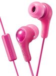 Pink GUMY in Ear Earbuds with Stay fit Ear Tips and MIC. Wired 3.3ft Colored Cord Cable with Headphone Jack. Small, Medium, and Large Ear tip earpieces Included. JVC GUMY HAFX7MP